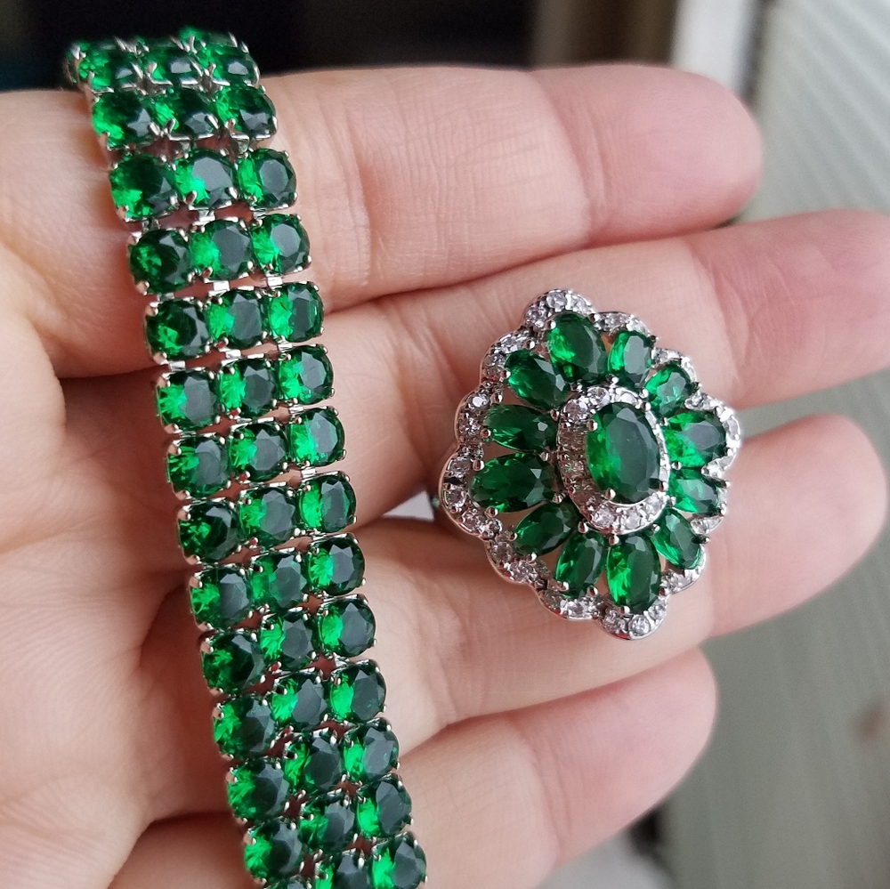 Swarovski Elements Emerald Green 925 Sterling Silver Statement Ring NEW - Picture 4 of 14